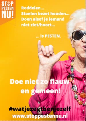Poster Stop Pesten Nu - Pesten in het Bejaardentehuis - Wie zwijgt stemt toe
