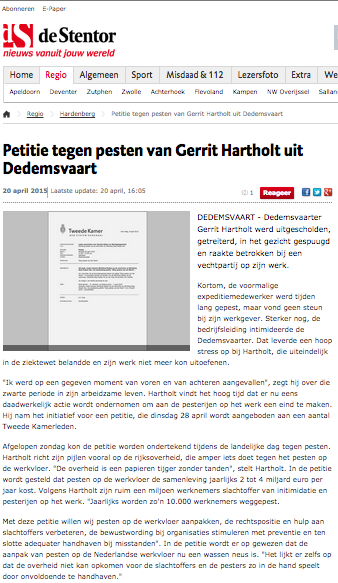 Petitie tegen Pesten op het werk