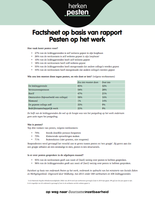 Factsheet pesten op het werk Ministerie SZW juni 2015