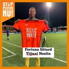 Tijjani Noslin Fortuna Sittard in actie tegen pesten met Stop Pesten Nu